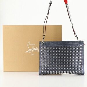 Christian Louboutin Spiked Skypouch in Denim Lame Lux with Box